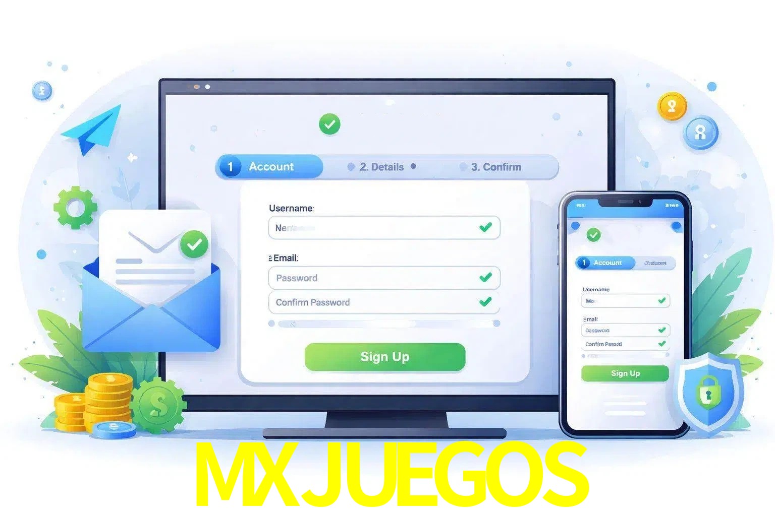 Registro de nuevo usuario y configuración de cuenta MXJUEGOS