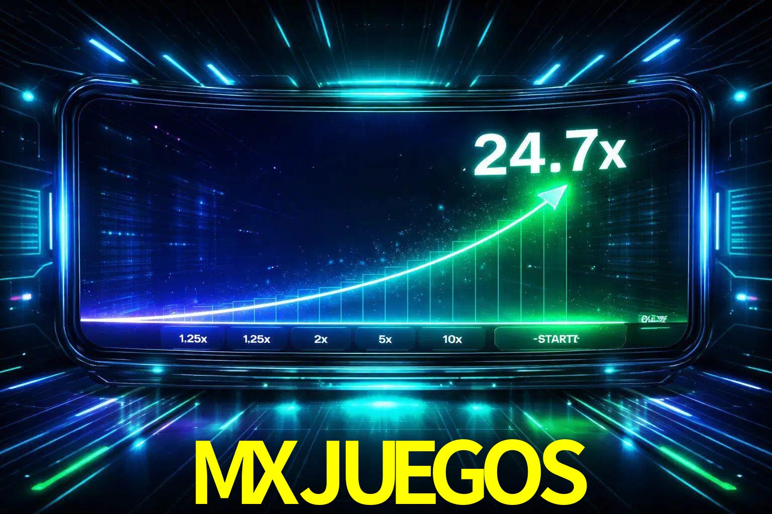 Una pantalla moderna de juego estilo crash con multiplicadores ascendentes, visuales de neón y una interfaz intensa enfocada en la acción.